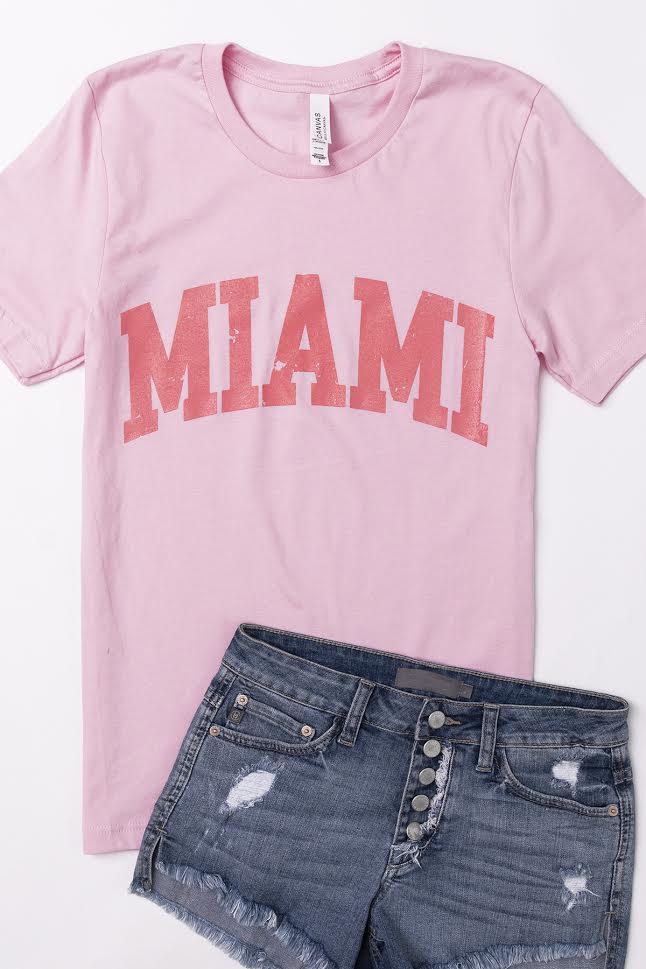 Miami Distressed Graphic Tee Pink